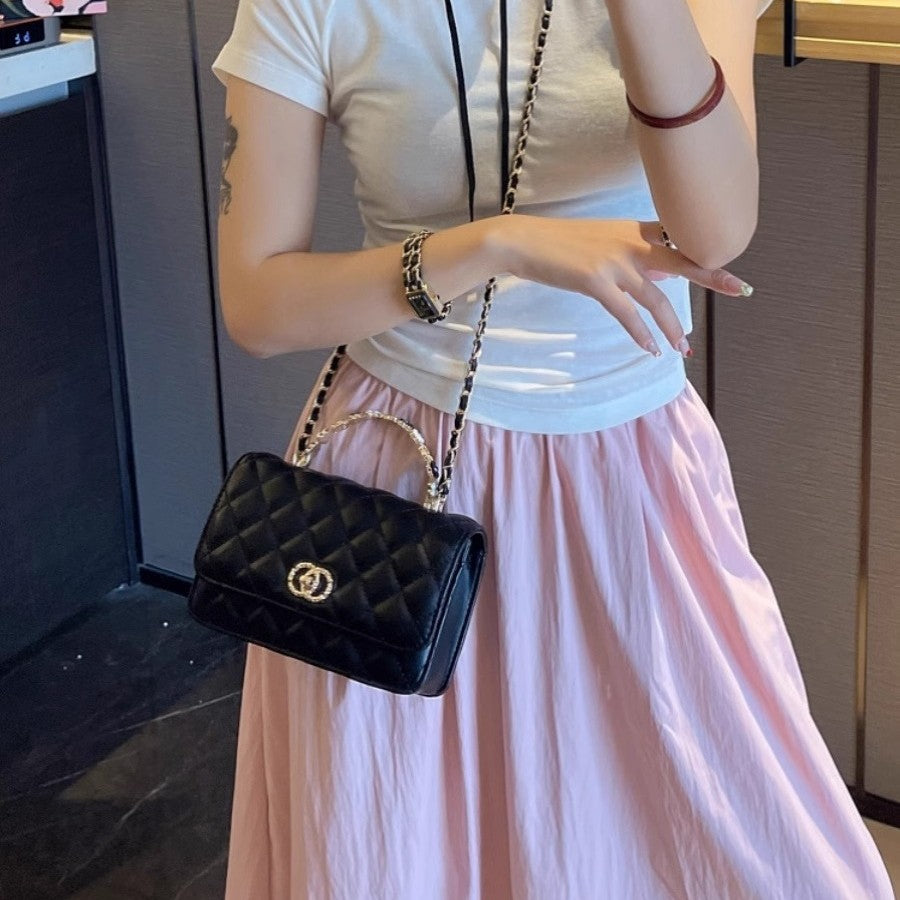 Cross-border Women's Bags Wholesale Genuine Leather Small Fragrant Style Diamond Lattice Chain Bag 2024 New Women's Bag Socialite Handbag Messenger Bag