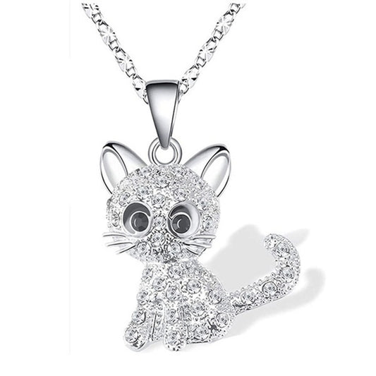 Cross-border Wish Cute Color Cat Diamond Pendant Simple Jewelry Female European And American Animal Cartoon Clavicle Chain Necklace