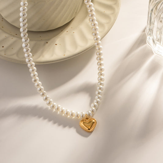 European And American Trend Internet Celebrity Ins Style 18K Gold-plated Pearl Love Pendant Necklace No Fading Fashion All-match Necklace Decoration
