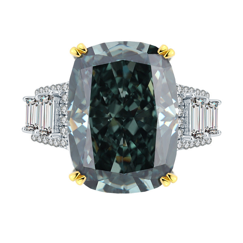 Silver High Carbon Diamond Ice Crushing Cut Fat Ring