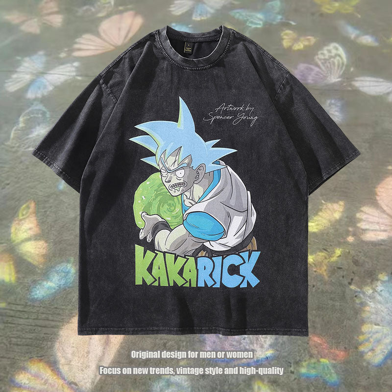 Harajuku Japanese Street Fashion Brand Heavy Cotton Washed Old Retro Half Sleeve T-shirt Loose Short Sleeve Antique