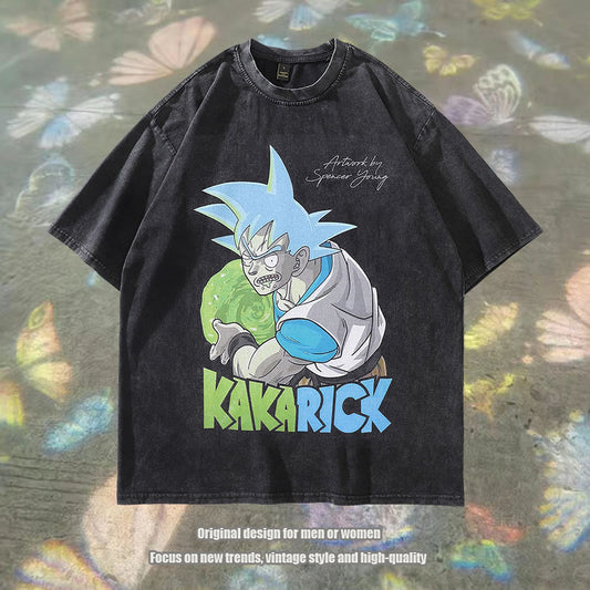 Harajuku Japanese Street Fashion Brand Heavy Cotton Washed Old Retro Half Sleeve T-shirt Loose Short Sleeve Antique