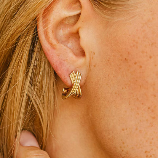 18k Gold X-shaped Stainless Steel Earrings Female Niche Simple Line Fashion Earrings Earrings Jewelry