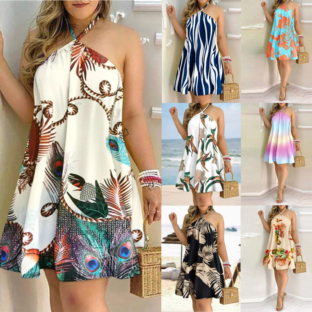 2022 Independent Station Wish Amazon Explosions Summer Off-shoulder Neck Lace-up Loose Women&#039;s Dress For Women
