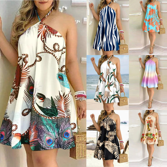 2022 Independent Station Wish Amazon Explosions Summer Off-shoulder Neck Lace-up Loose Women&#039;s Dress For Women
