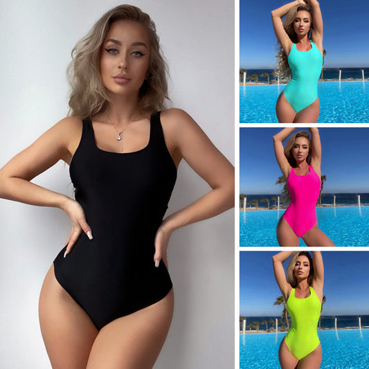 Swimming River Swimwear 2022 New European And American Women's Sexy Body-Slimming Slim-Fit Gather Solid Color Swimwear