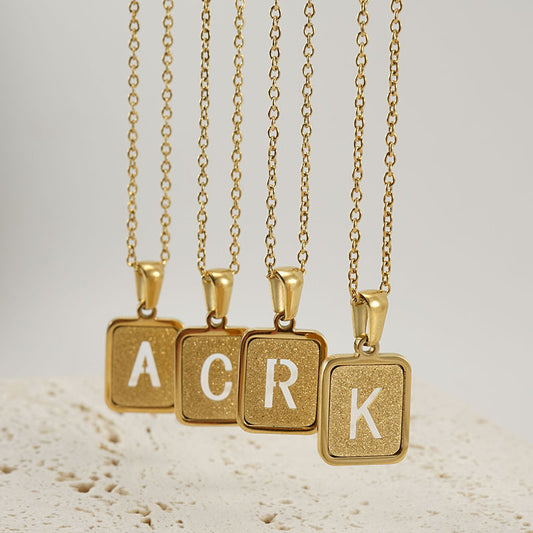 Titanium Steel Hollow 26 English Letter Pendant 18K Stainless Steel Gold Sand Letter Clavicle Chain Necklace Women