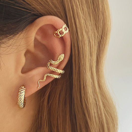Cross-border Retro Snake Suit Stud Earrings Fashion Three-piece Set Earrings Online Celebrity Ins Style Snake-shaped Ear Clip