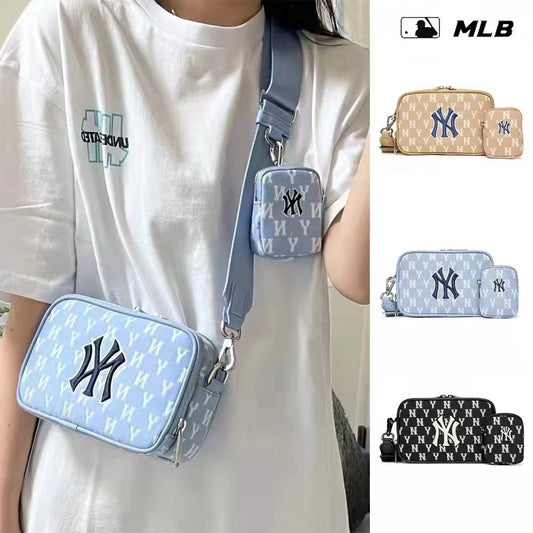 2024 New Arrival Korean Style Mlb Jacquard Camera Bag Ny Embroidery Full Standard Child Mother Bag Men And Women Single Shoulder Slung Small Square Bag
