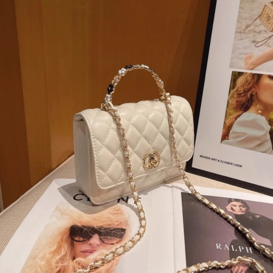 Cross-border Women's Bags Wholesale Genuine Leather Small Fragrant Style Diamond Lattice Chain Bag 2024 New Women's Bag Socialite Handbag Messenger Bag