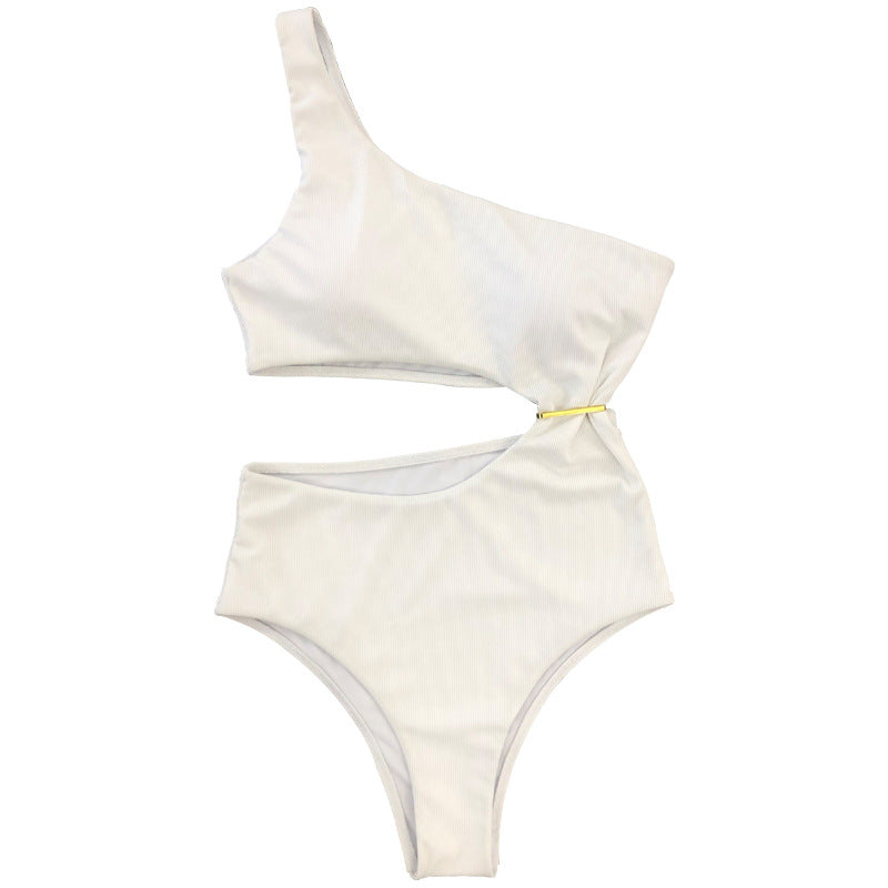 Swimming River New Swimsuit European And American Sexy Bikini Swimsuit Ladies One-shoulder One-piece High Waist Solid Color Bikini