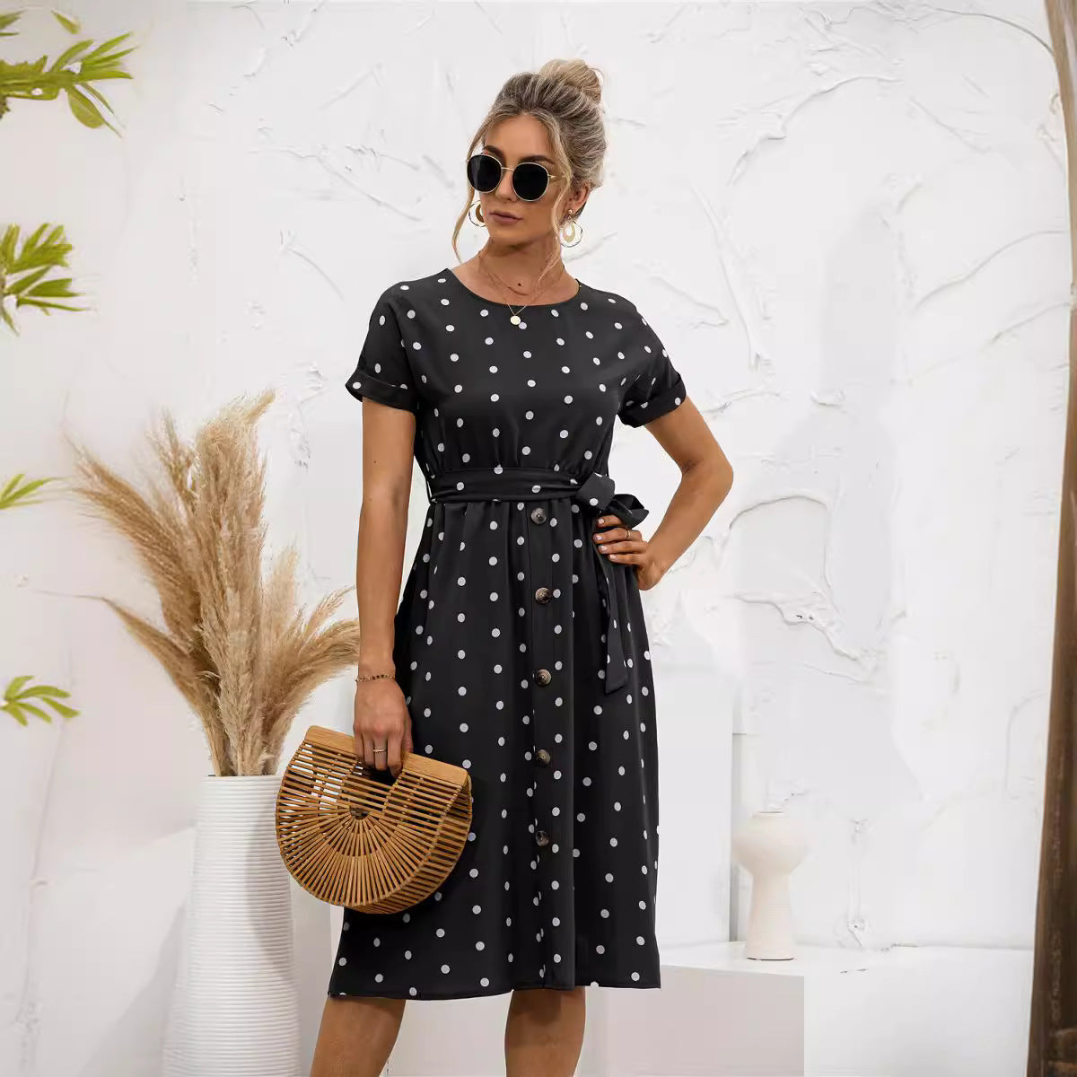 Summer Polka Dot Breasted Dress