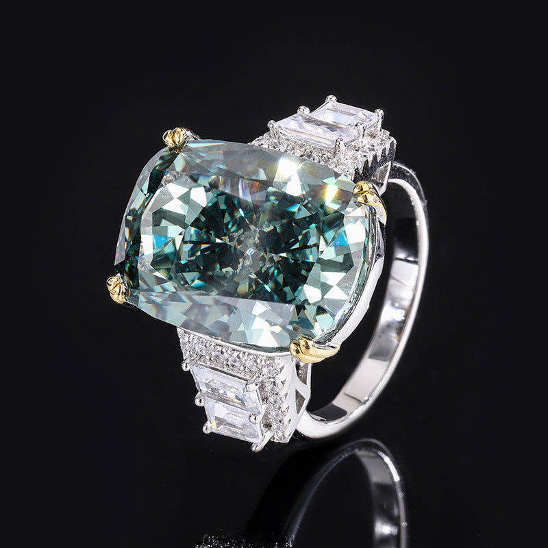 Silver High Carbon Diamond Ice Crushing Cut Fat Ring