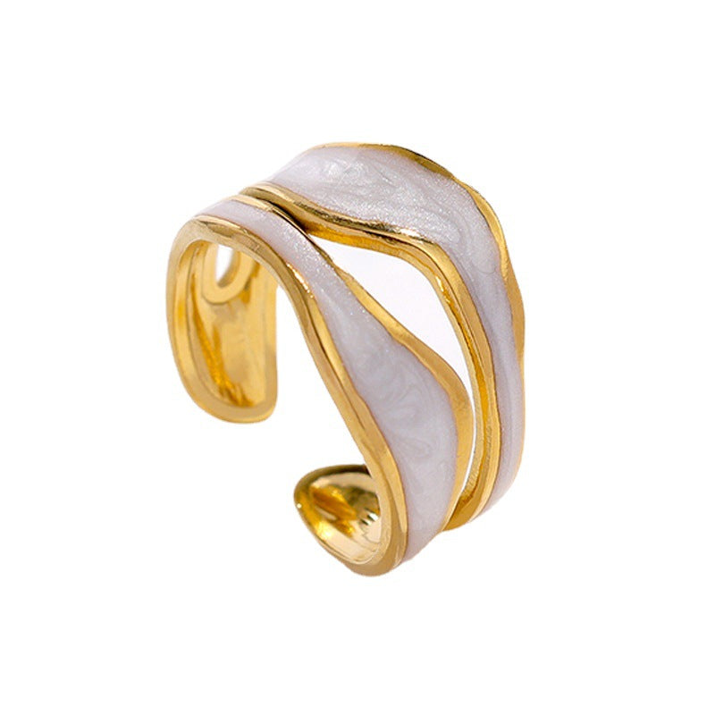European And American Simple Titanium Steel Ring Women&#039;s Non-fading Cold Instagram Style High-end Light Luxury 18K Gold Plated Open Finger Ring