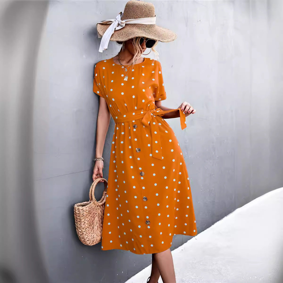 Summer Polka Dot Breasted Dress