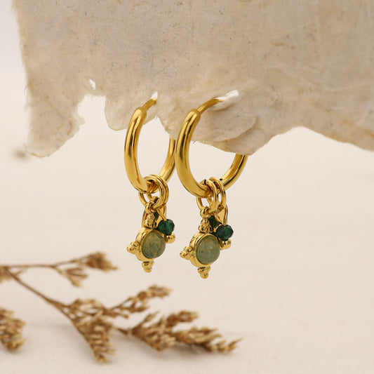 Cross-border INS Wind Dongling Jade Natural Stone Pendant Ear Buckle 18K Gold-plated Non-fading High-grade Earring Titanium Steel Earrings