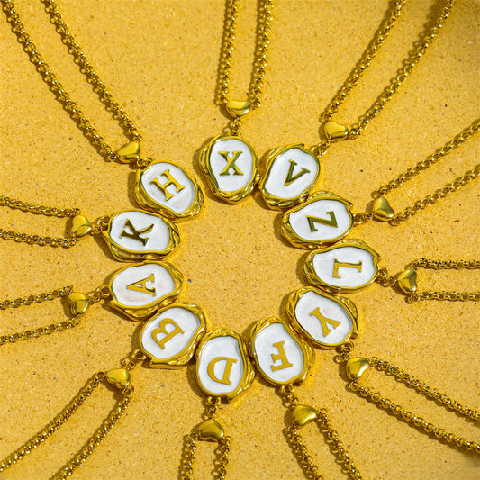 New 26 Letters Drop Oil Three-dimensional Stainless Steel Necklace 18K Gold-plated Titanium Steel Sweater Chain