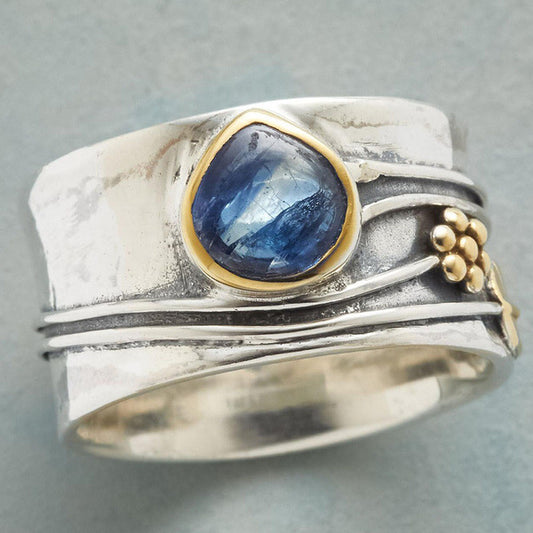 Water Drop Aquamarine Petal Fashion Two-color Ring