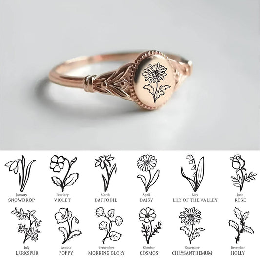 Titanium Steel December Birthday Flower Birth Flower Ring Opening Adjustable Rose Gold Flower Ring