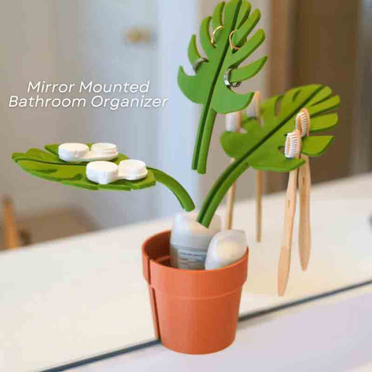 Cross-border New Mirror Monstera-Bathroom Organizer Mirror Turtle Bamboo Toothbrush Holder