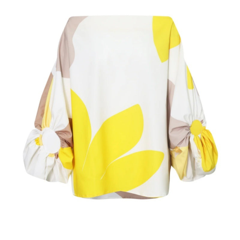 New Printed Lantern Sleeve Loose Top Tassel Hem Skirt Women&#039;s Two-piece