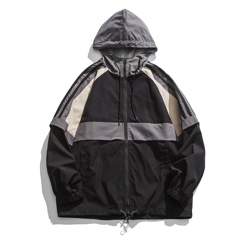 Spring And Autumn Loose Multicolor Top Hooded Coat