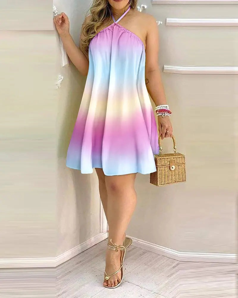 2022 Independent Station Wish Amazon Explosions Summer Off-shoulder Neck Lace-up Loose Women&#039;s Dress For Women