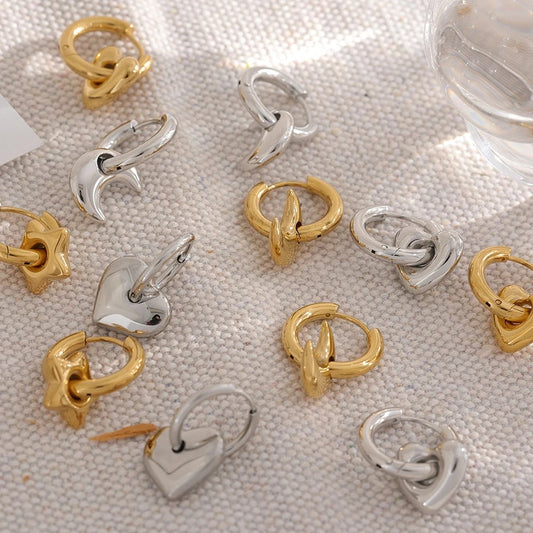 New Cross-border Hot Selling Titanium Steel Ear Buckle Light Luxury Star Moon Earrings Stainless Steel Plated 18K Glow Love Earrings