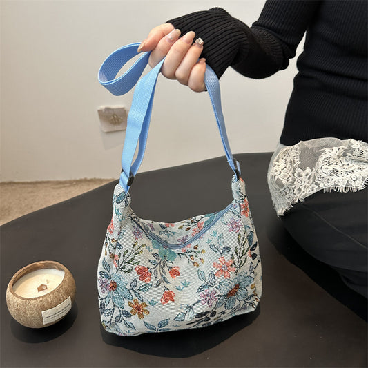 Large Capacity Printing Stylish Stitching Fabric Armpit Large Shoulder Bag