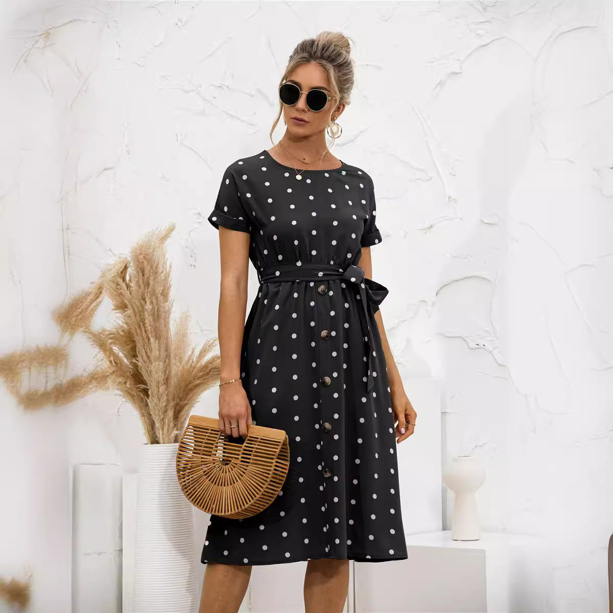 Summer Polka Dot Breasted Dress