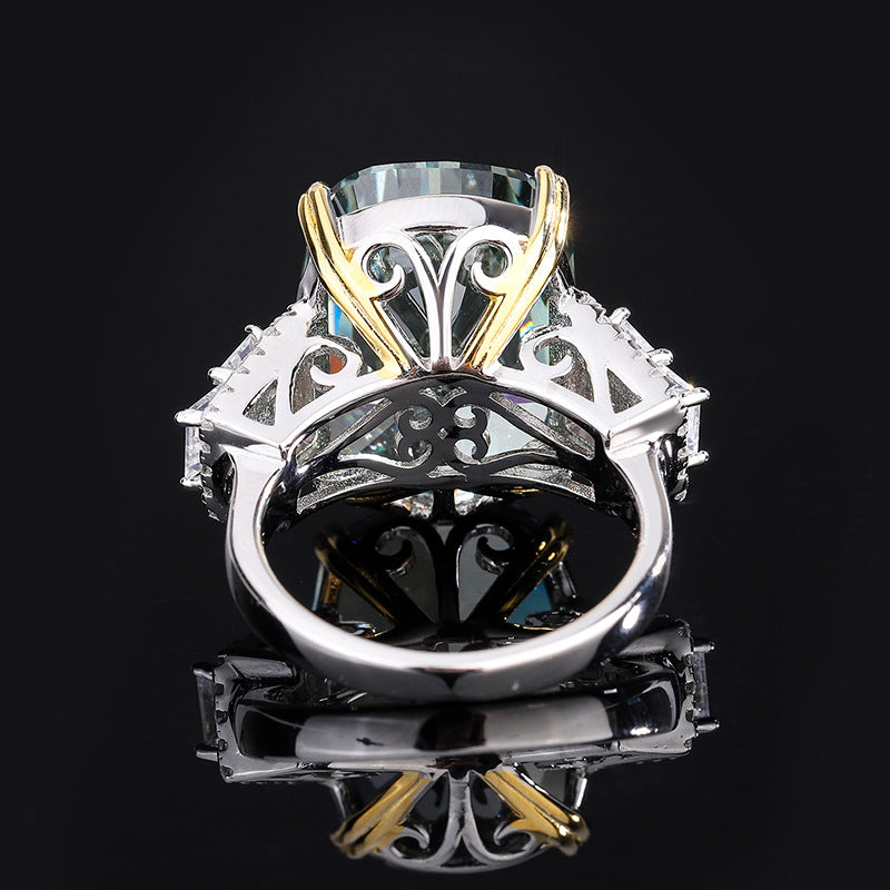 Silver High Carbon Diamond Ice Crushing Cut Fat Ring