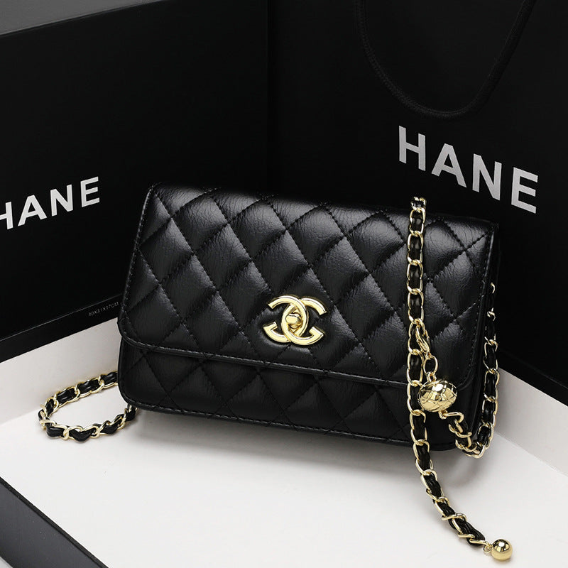 Genuine Leather Chanel Style Women's Bag 2023 New Fashion Diamond Versatile Chain Bag Crossbody Bag Cowhide Shoulder Bag Women's Bag