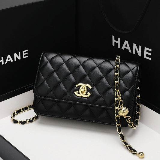 Genuine Leather Chanel Style Women's Bag 2023 New Fashion Diamond Versatile Chain Bag Crossbody Bag Cowhide Shoulder Bag Women's Bag