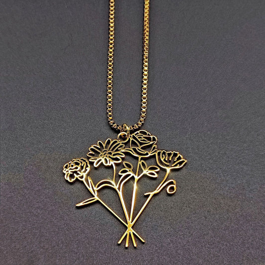 Diy Birthday Flower Stainless Steel Necklace Combination Birthday December Flower Valentine&#039;s Day Mother&#039;s Day Gift