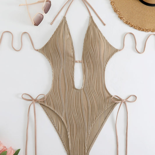 European And American Foreign Trade Fashion Hot Swimsuit One-piece Hollow Strap Backless Swimsuit Hot Solid Color Bikini In Stock