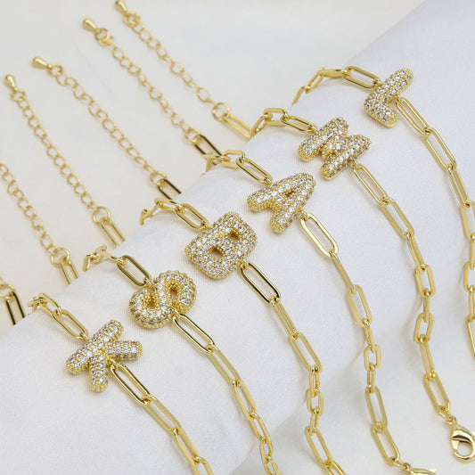 26 English Balloon Bubble Letters Full Of Zirconium Fashion Paper Clip Bracelet Extension Chain
