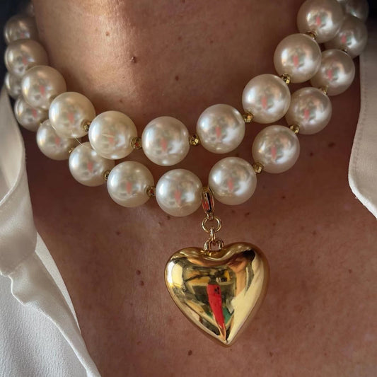 Amazon Hip-hop Retro Exaggerated Round Bead Chain Big Heart Pendant Fashion Personality Necklace Jewelry Wholesale
