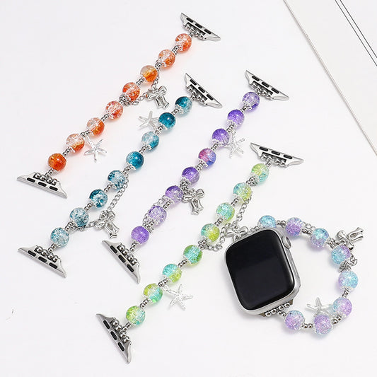 Applicable Iwatch Strap 1-9 Generation Glass Bead Chain Strap Apple Watch Bracelet Fashion Creative Girl New