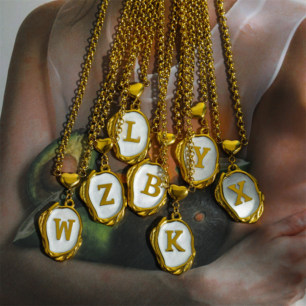 New 26 Letters Drop Oil Three-dimensional Stainless Steel Necklace 18K Gold-plated Titanium Steel Sweater Chain