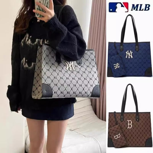 Mlb2024 Autumn And Winter New Horizontal Tote Bag Old Flower Full Print Mother Bag Large Capacity Commuter Shopping Bag For Men And Women