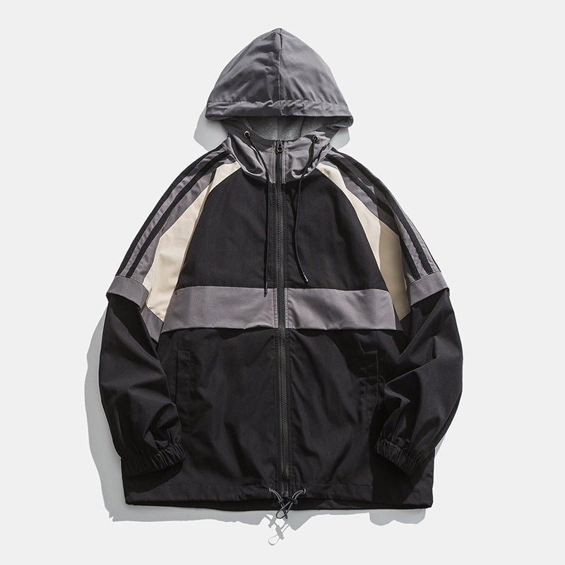 Spring And Autumn Loose Multicolor Top Hooded Coat