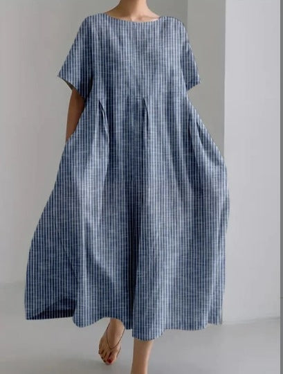 Round Neck Fashion Premium Short Sleeve Printed Dress