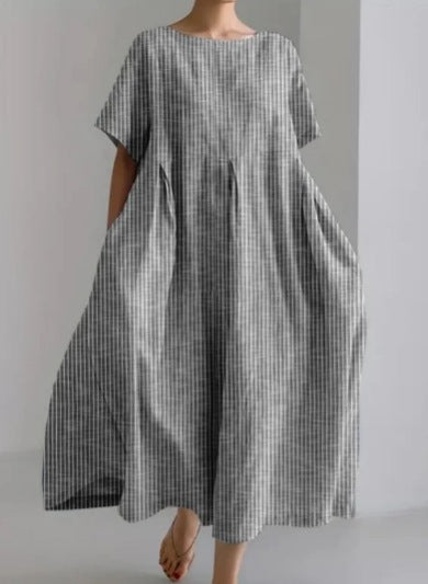 Round Neck Fashion Premium Short Sleeve Printed Dress