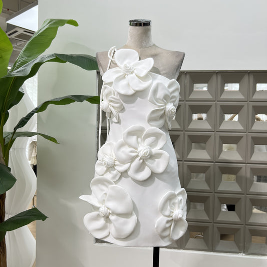 Summer PARTY Gentle Foreign-style Hand-stitched Flowers One-shoulder Slim-fit Dress Rich Women&#039;s Age-reducing Lace-up Dress