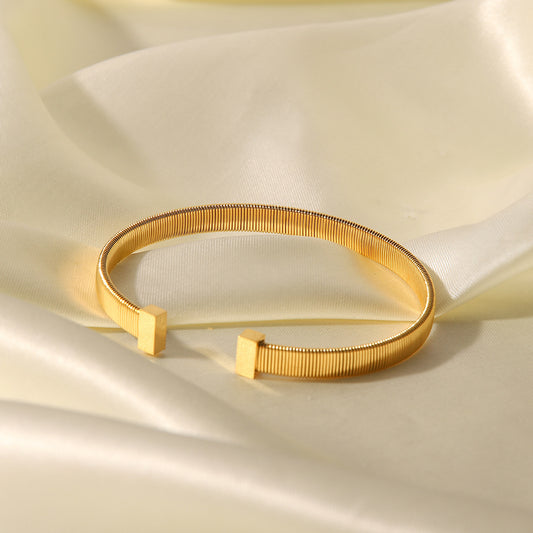 Cross-border New Titanium Steel Open Bracelet Simple Fashion Versatile Design Stainless Steel Non-fading 18K Gold Bracelet