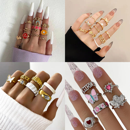 Bohemian Diamond Set Ring Women&#039;s Retro Wedding Festival Star Moon Crystal Ring
