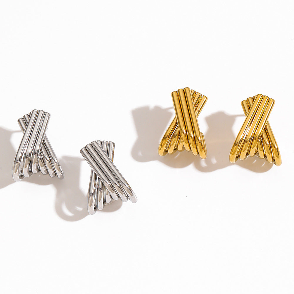 18k Gold X-shaped Stainless Steel Earrings Female Niche Simple Line Fashion Earrings Earrings Jewelry