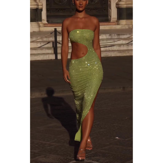 European And American Sexy Women&#039;s Cross-border Amazon New Sexy Strapless Rhinestone Shoulder Dress