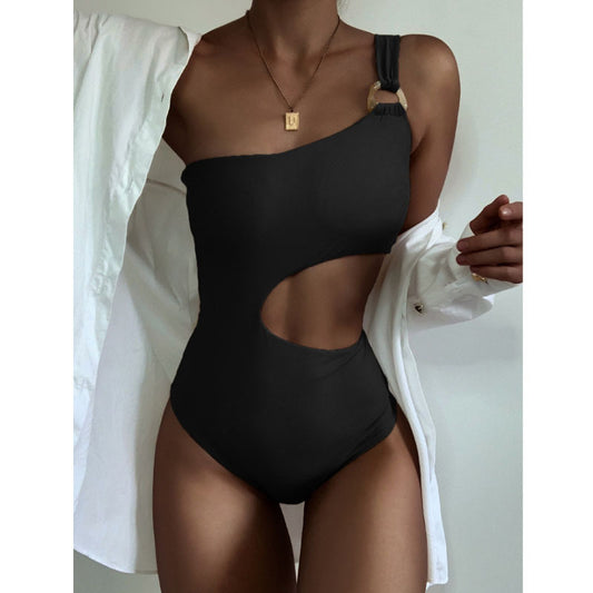 Manufacturers For Summer New Swimwear European And American Solid Color One-piece Swimsuit Women's Sexy Shoulder Strap Seaside Swimsuit