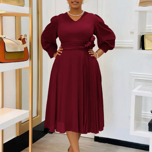 Women's Fashionable Elegant Solid Color A- Line Plus Size Dress